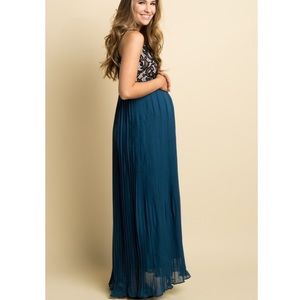 PinkBlush lace bust pleated maxi maternity dress.